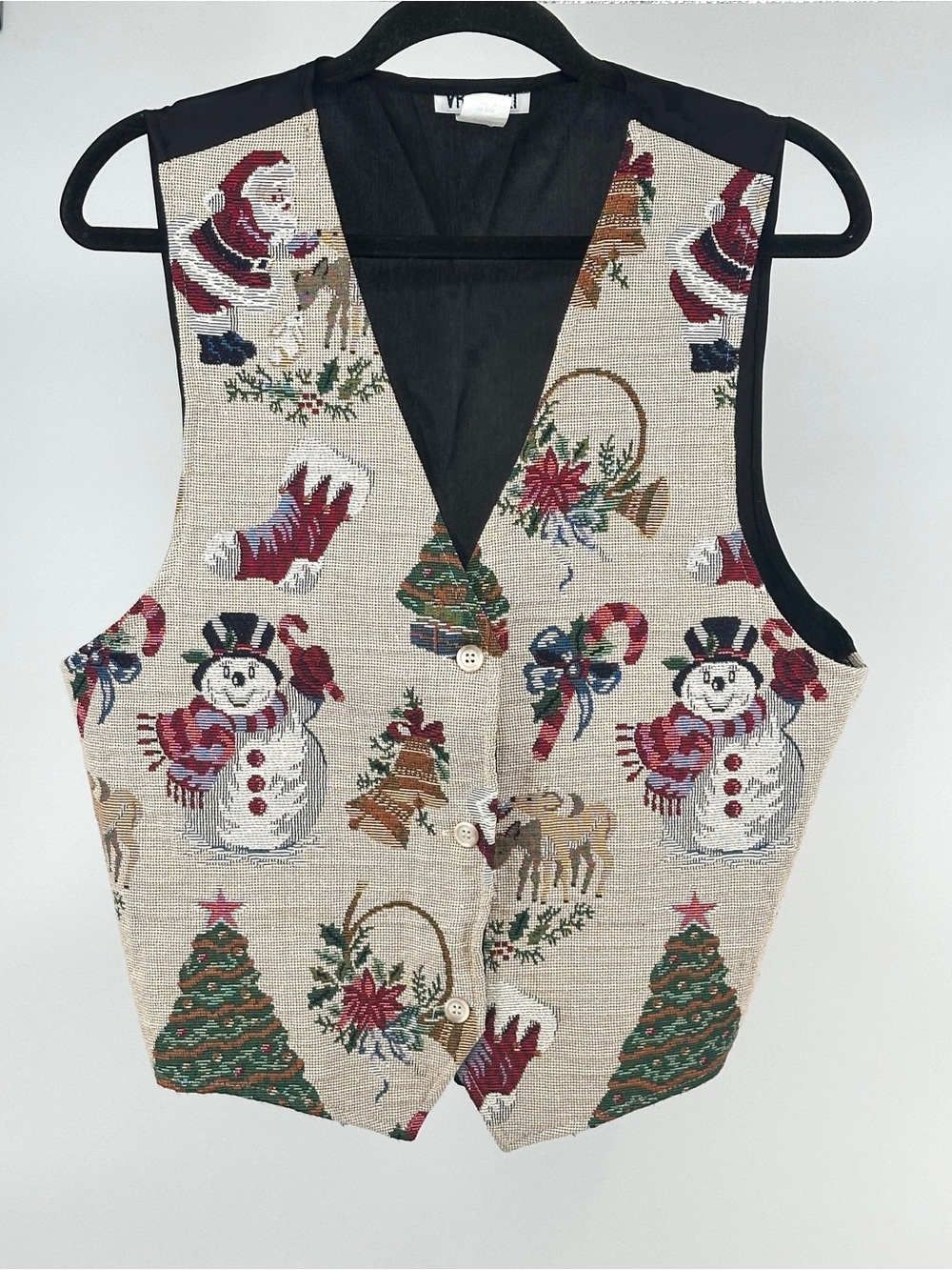 Vintage Women’s Large Holiday Tapestry Vest - Beige Ugly Christmas Woven